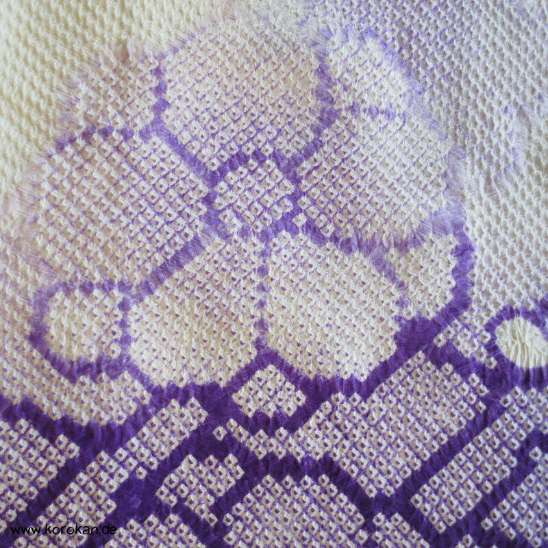 Furisode Kimono Full Shibori Seidendamast Stoffrollenmuster
