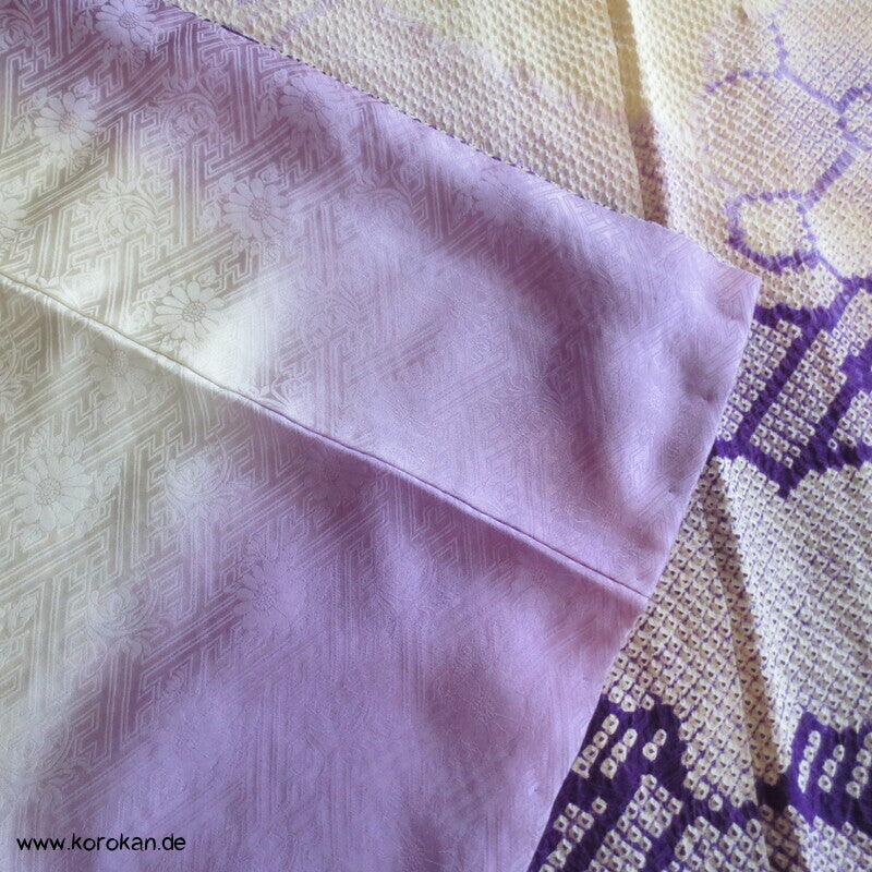 Furisode Kimono Full Shibori Seidendamast Stoffrollenmuster