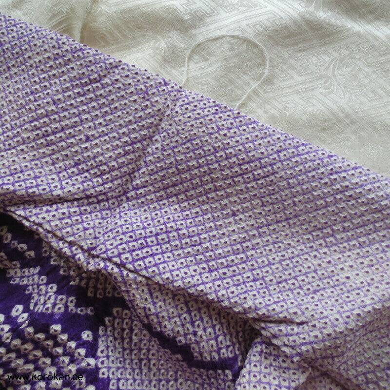 Furisode Kimono Full Shibori Seidendamast Stoffrollenmuster