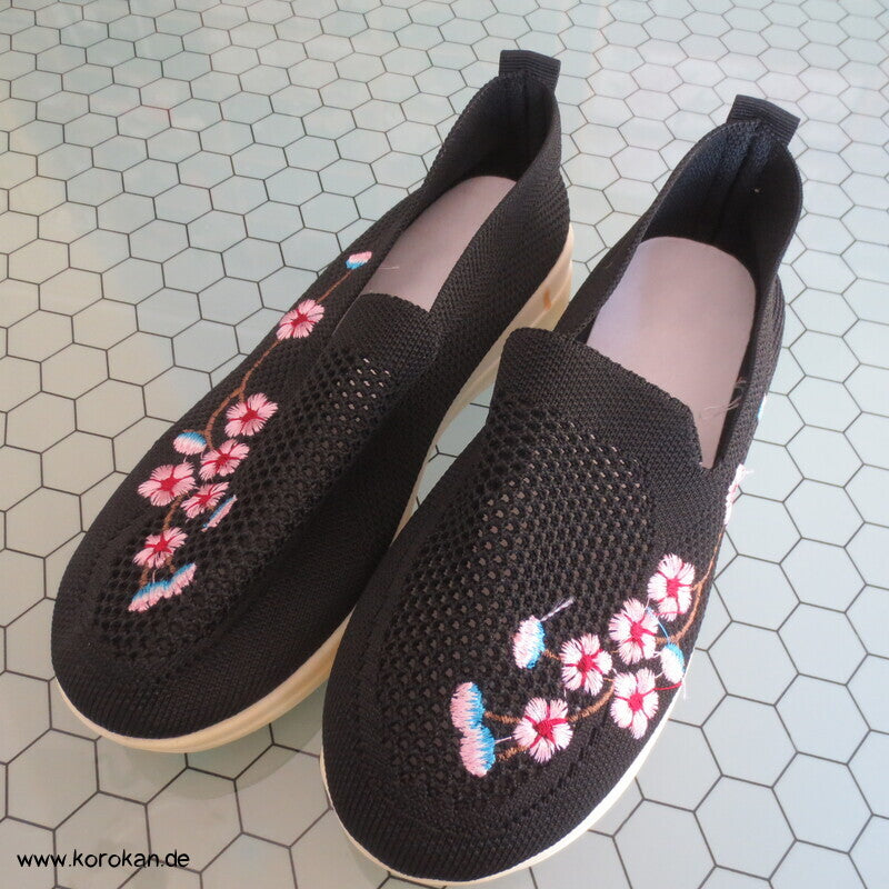 Kirschblütenstickerei Slip On Schuhe, gestrickt, Gummisohle, Gr. 37