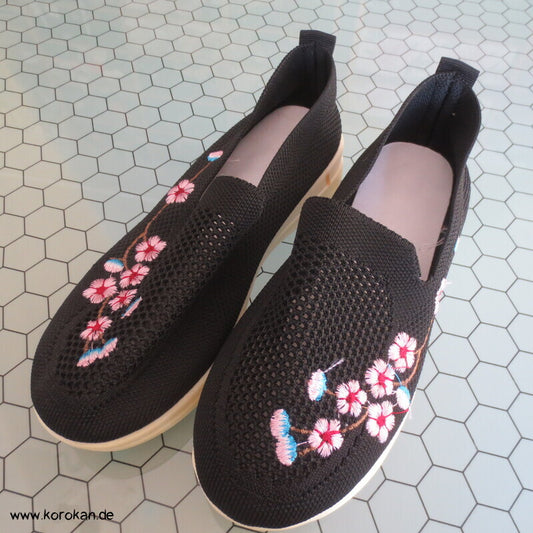 Kirschblütenstickerei Slip On Schuhe, gestrickt, Gummisohle, Gr. 37