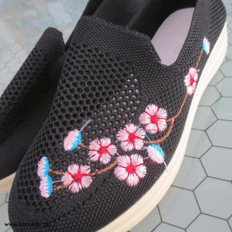 Kirschblütenstickerei Slip On Schuhe, gestrickt, Gummisohle, Gr. 37