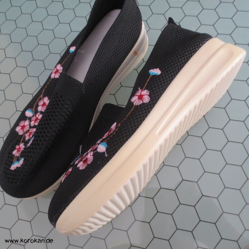 Kirschblütenstickerei Slip On Schuhe, gestrickt, Gummisohle, Gr. 37