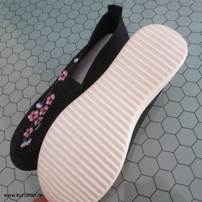 Kirschblütenstickerei Slip On Schuhe, gestrickt, Gummisohle, Gr. 37
