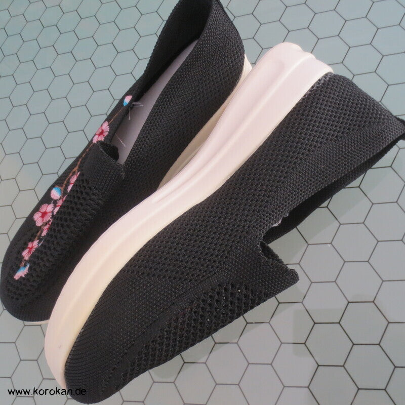 Kirschblütenstickerei Slip On Schuhe, gestrickt, Gummisohle, Gr. 37