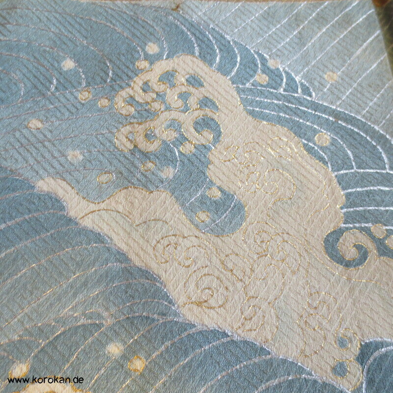 Wellenstreifen Yamato Irotomesode Seidendamast Kimono, messing