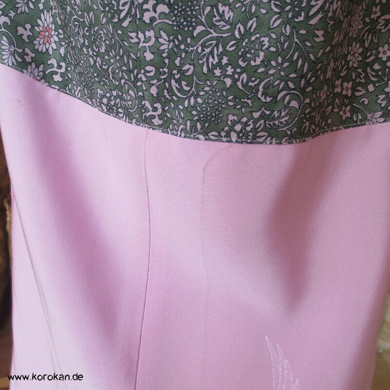 Upcycling Seidenshirt aus Kimonostoffresten, rosa Kranichdamast und Millefleur Crepe