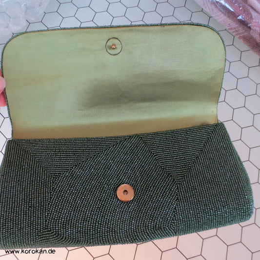 japanische grünschillernde perlenbestickte Clutch Abend Tasche