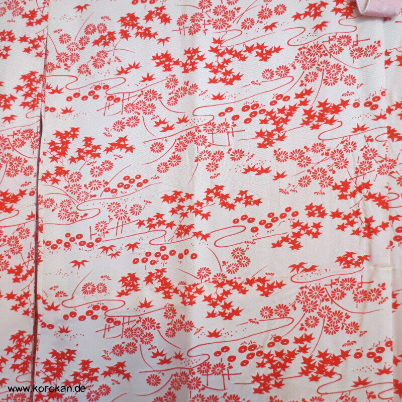 Seidendamast Juban Unterkimono, zartrote Gartenlandschaft