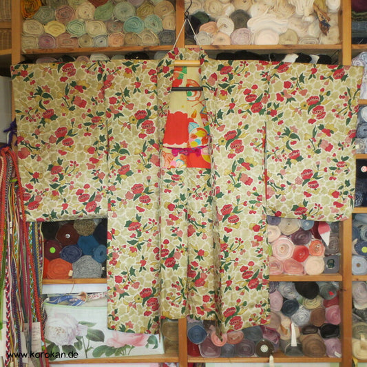 feine leichte 1950'er Haori Kimono Jacke, Kamelien