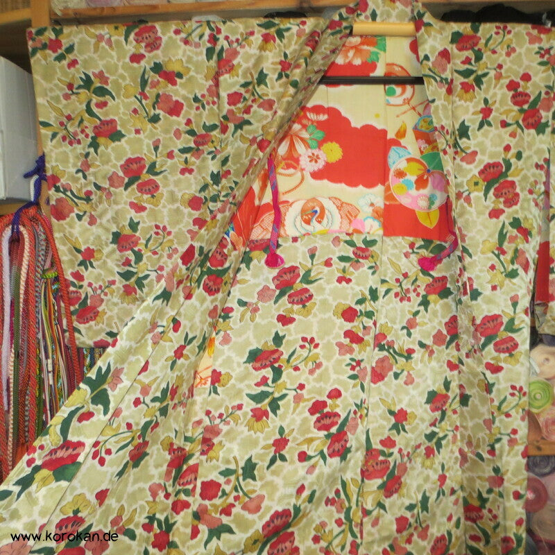 feine leichte 1950'er Haori Kimono Jacke, Kamelien