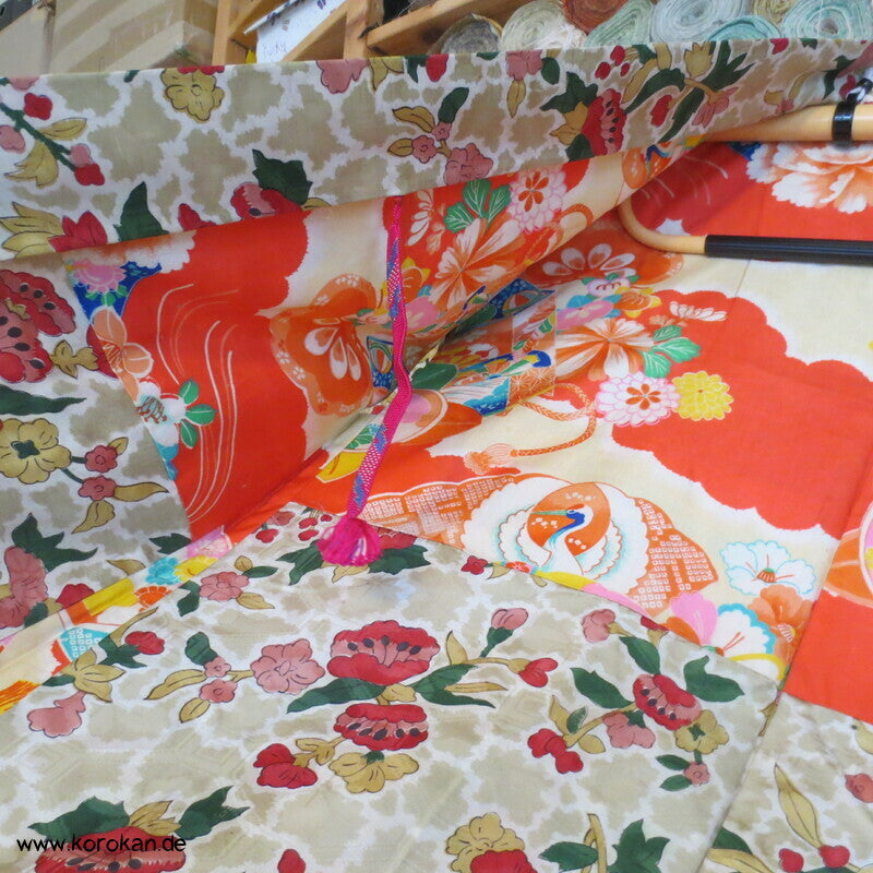 feine leichte 1950'er Haori Kimono Jacke, Kamelien