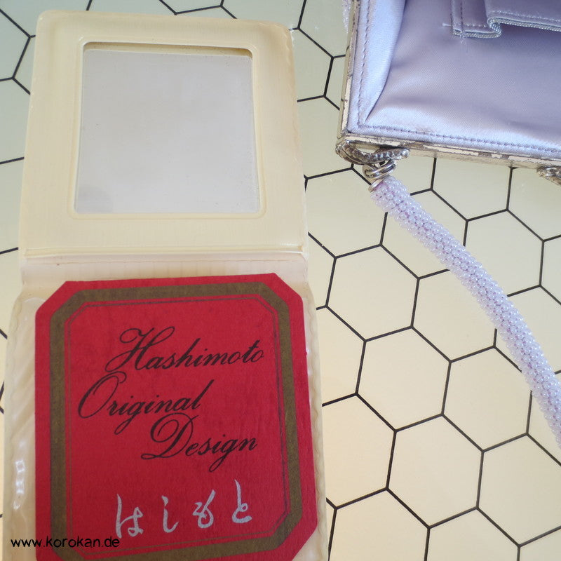 japanische lilaschillernde Higaki perlenbestickte Abend Handtasche