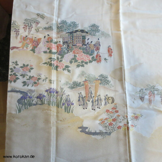 Heian Szenen IroTomesode, gewebt Seidenjacquard Karieba Kimono