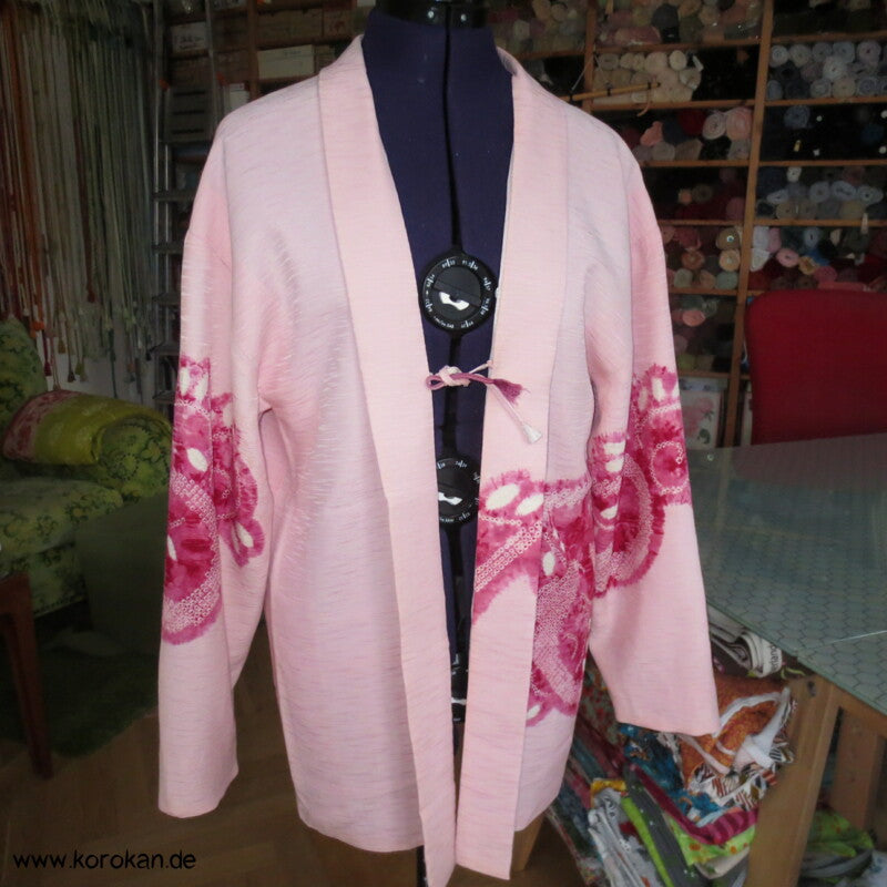 pink auf rosa Blüten Seidendamast Shibori Haori - europäischer Ärmel