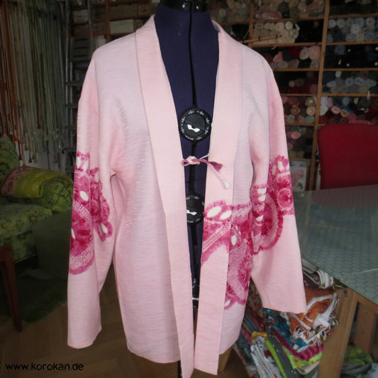 pink auf rosa Blüten Seidendamast Shibori Haori - europäischer Ärmel