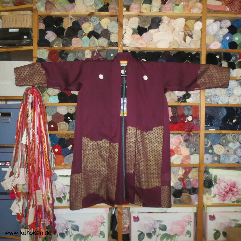 Samurai Junge Abendmantel reine japanische Kimono Seide, Golddruck, One Size Fits All, Unikat