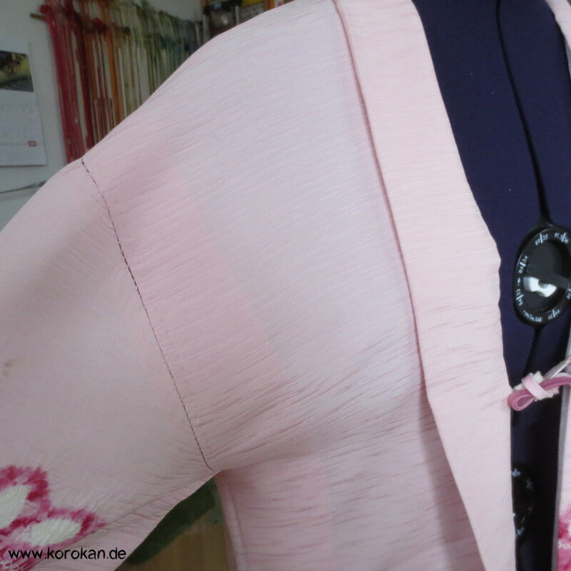 pink auf rosa Blüten Seidendamast Shibori Haori - europäischer Ärmel