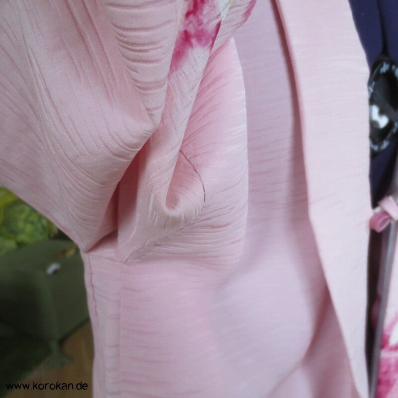 pink auf rosa Blüten Seidendamast Shibori Haori - europäischer Ärmel