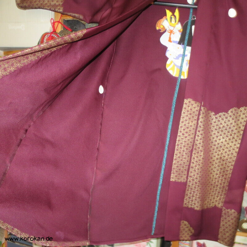 Samurai Junge Abendmantel reine japanische Kimono Seide, Golddruck, One Size Fits All, Unikat