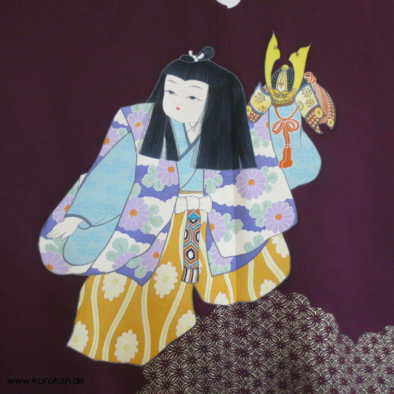 Samurai Junge Abendmantel reine japanische Kimono Seide, Golddruck, One Size Fits All, Unikat