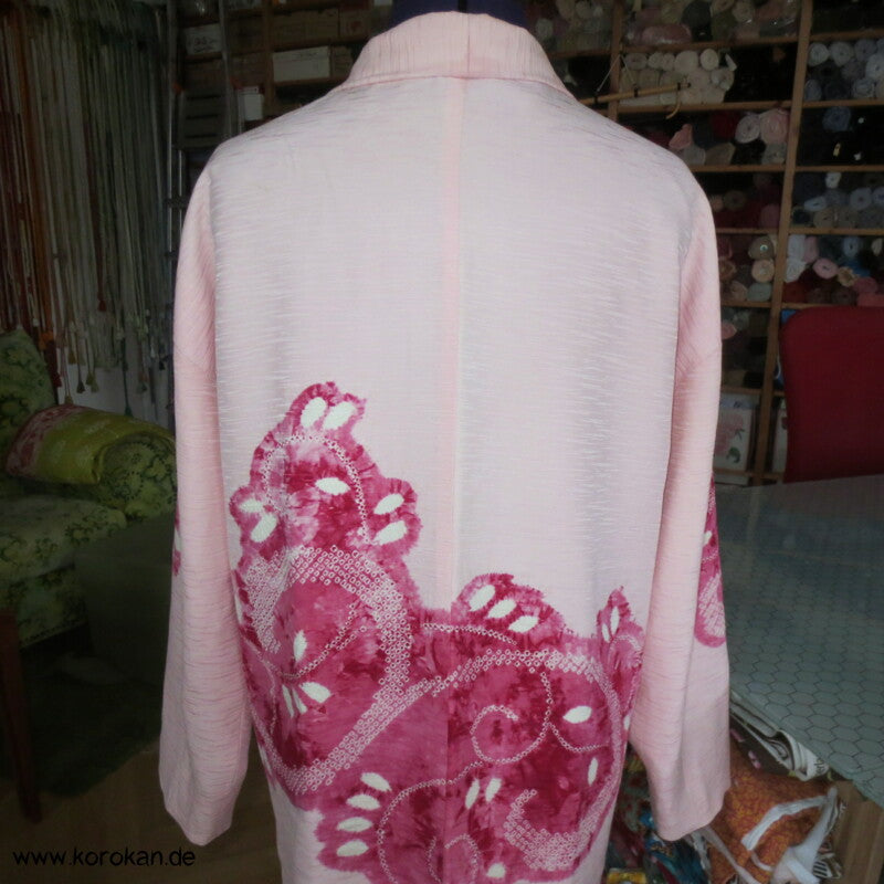 pink auf rosa Blüten Seidendamast Shibori Haori - europäischer Ärmel