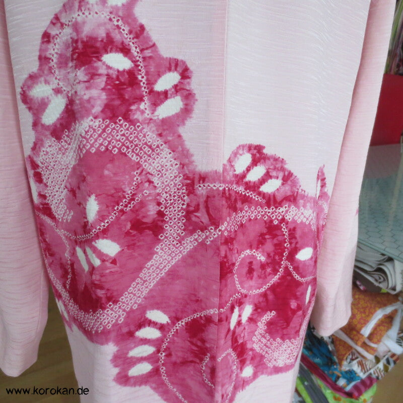 pink auf rosa Blüten Seidendamast Shibori Haori - europäischer Ärmel