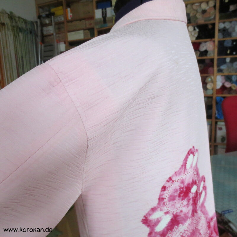 pink auf rosa Blüten Seidendamast Shibori Haori - europäischer Ärmel