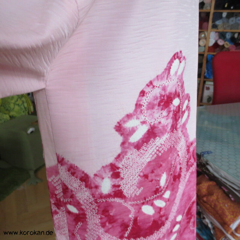 pink auf rosa Blüten Seidendamast Shibori Haori - europäischer Ärmel