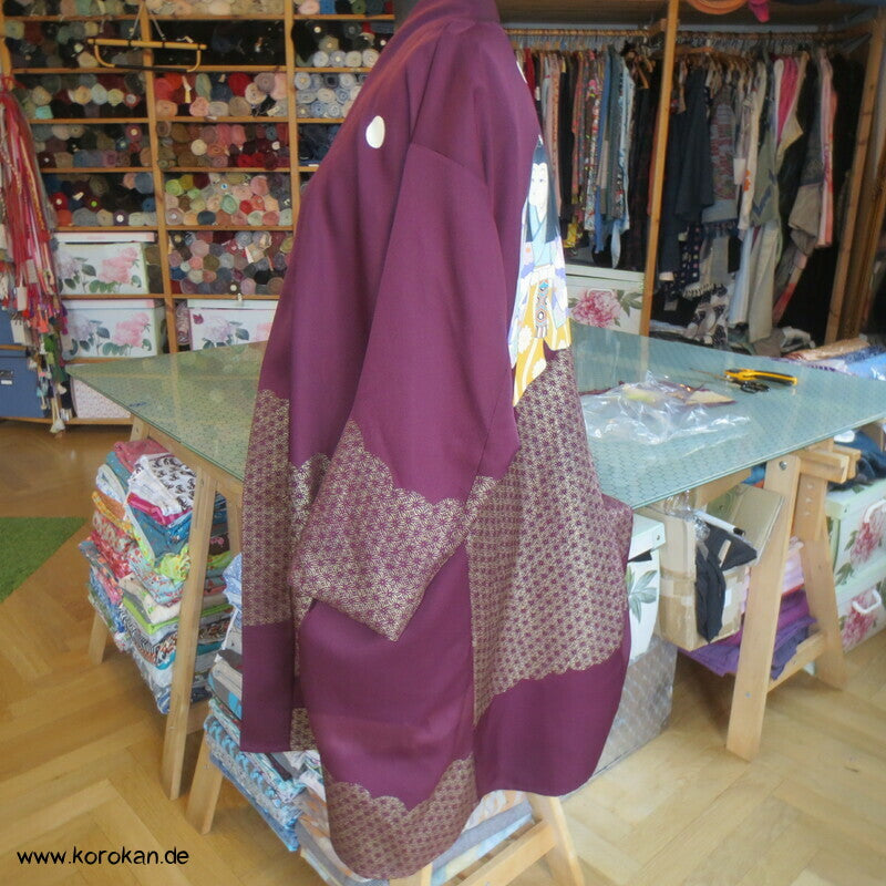 Samurai Junge Abendmantel reine japanische Kimono Seide, Golddruck, One Size Fits All, Unikat