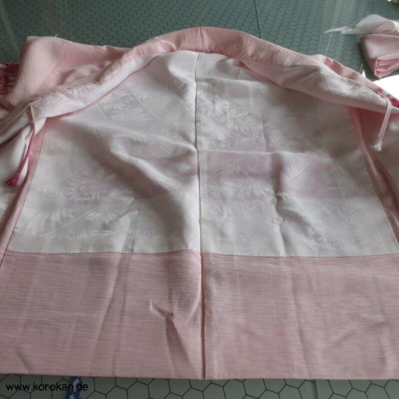 pink auf rosa Blüten Seidendamast Shibori Haori - europäischer Ärmel