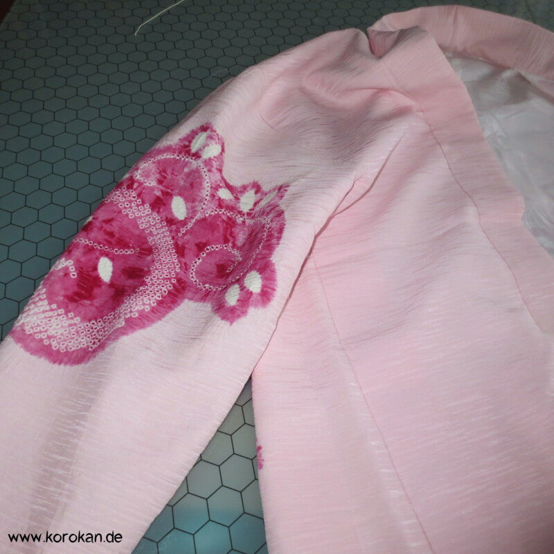 pink auf rosa Blüten Seidendamast Shibori Haori - europäischer Ärmel