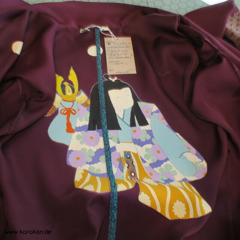 Samurai Junge Abendmantel reine japanische Kimono Seide, Golddruck, One Size Fits All, Unikat
