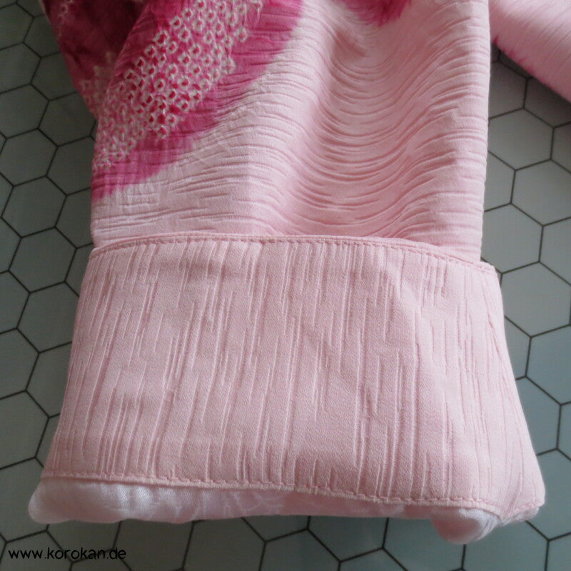 pink auf rosa Blüten Seidendamast Shibori Haori - europäischer Ärmel