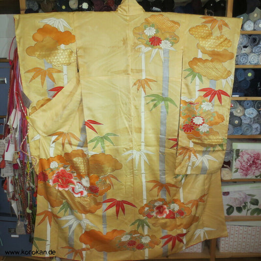 Bambusmuster, gestickte Blumen Furisode - Cosplay, Fasching