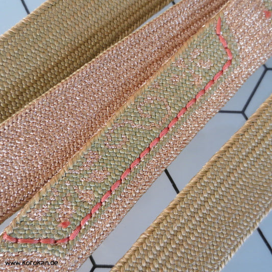 Khaki - Gold Obijime, Seide / Lurex