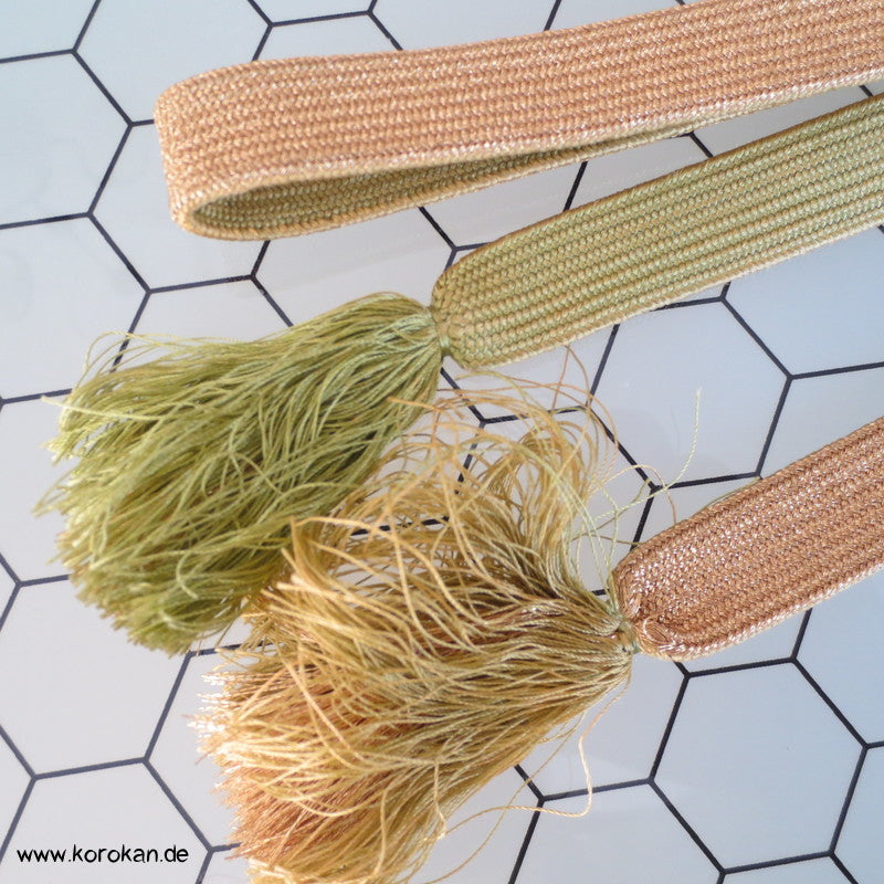 Khaki - Gold Obijime, Seide / Lurex