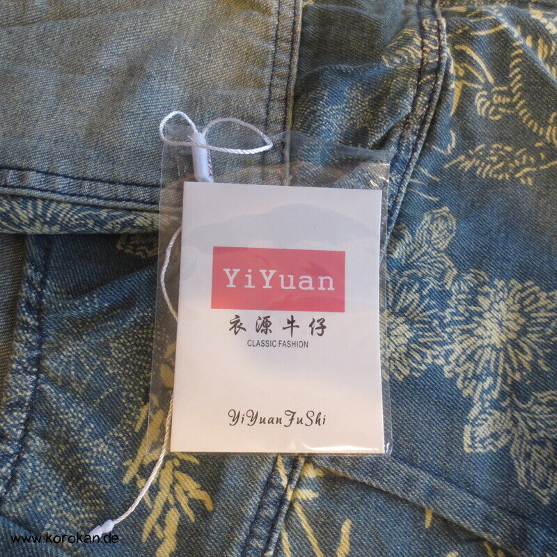 Jeans Latzhose aus japanisch bedrucktem Denim, neu