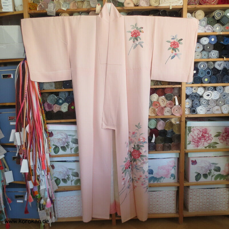 Tsukesage Kimono Seidencrepe Hydrangea / Azaleen Yuzen gemalt