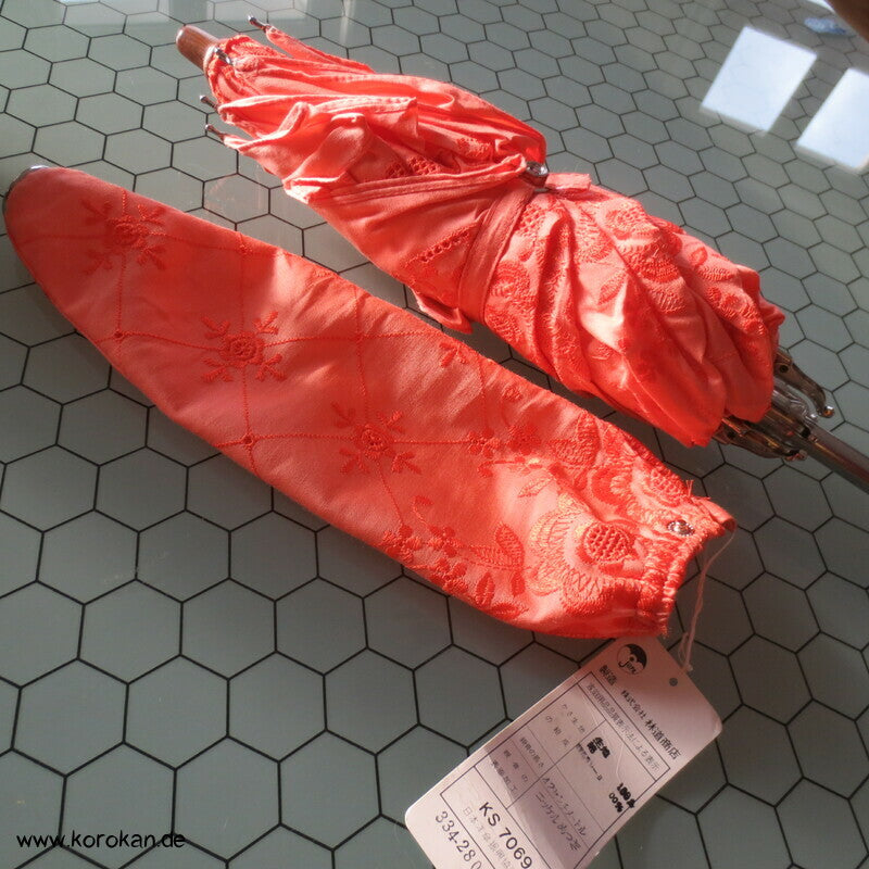 japanischer Kimono Sonnen Klappschirm, Stickereistoff