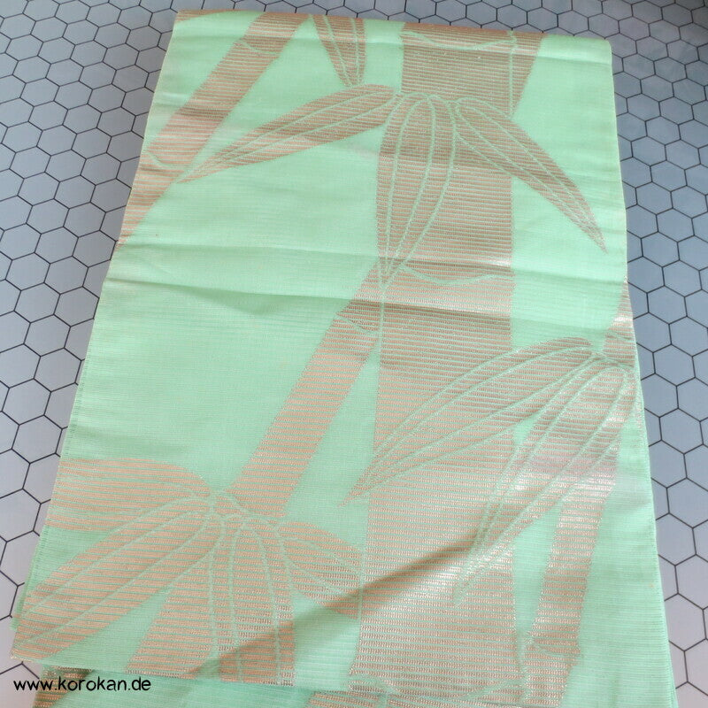 goldener Bambus Sommer Nagoya Obi, hellgrüne Rho Seide
