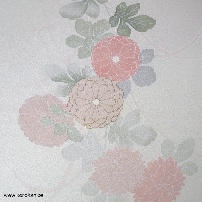 Chrysanthemen hinter Gitter Tanmono Kimono Seiden Crepesatin