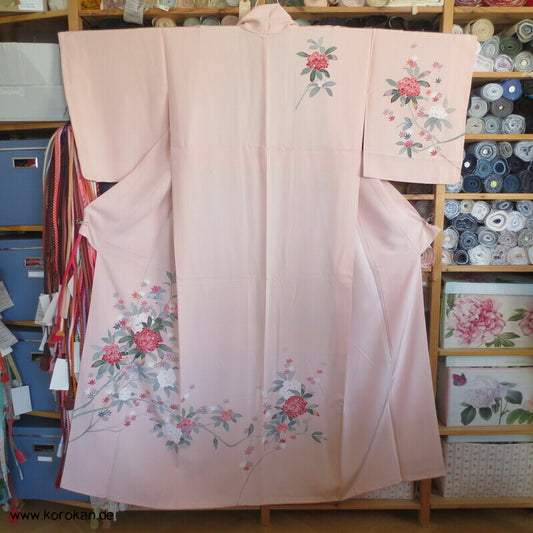 Tsukesage Kimono Seidencrepe Hydrangea / Azaleen Yuzen gemalt
