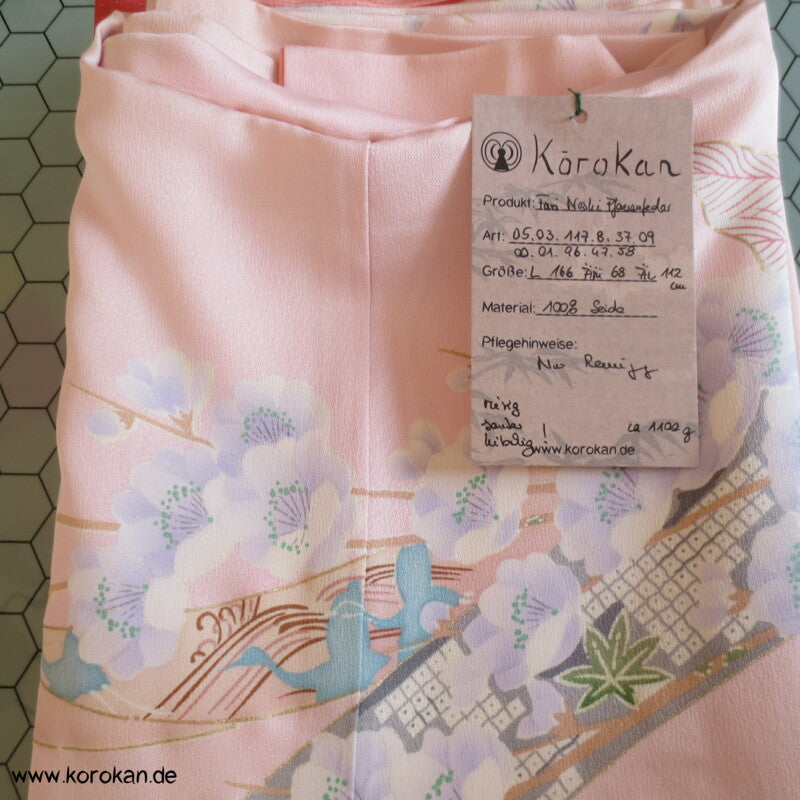Furisode Seiden Crepe Satin Kimono Noshi Muster mit Pfau -  Federn