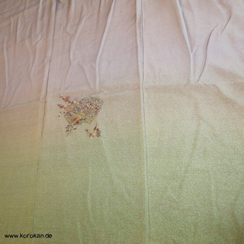 Homongi Seidencrepe Kimono, Farbverlauf, Blumen Stickereien, verfärbt
