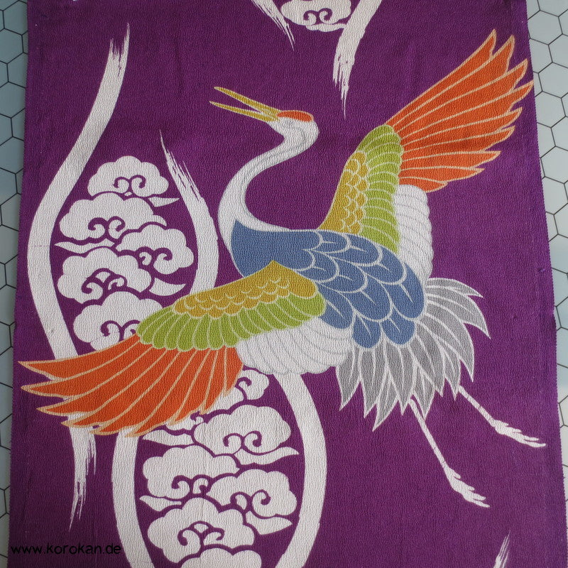 Kraniche auf pflaume Panel Kimono Chirimen Crepe