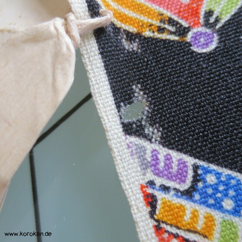 bunte Japan Motive auf schwarz Woll Kimono Tanmono