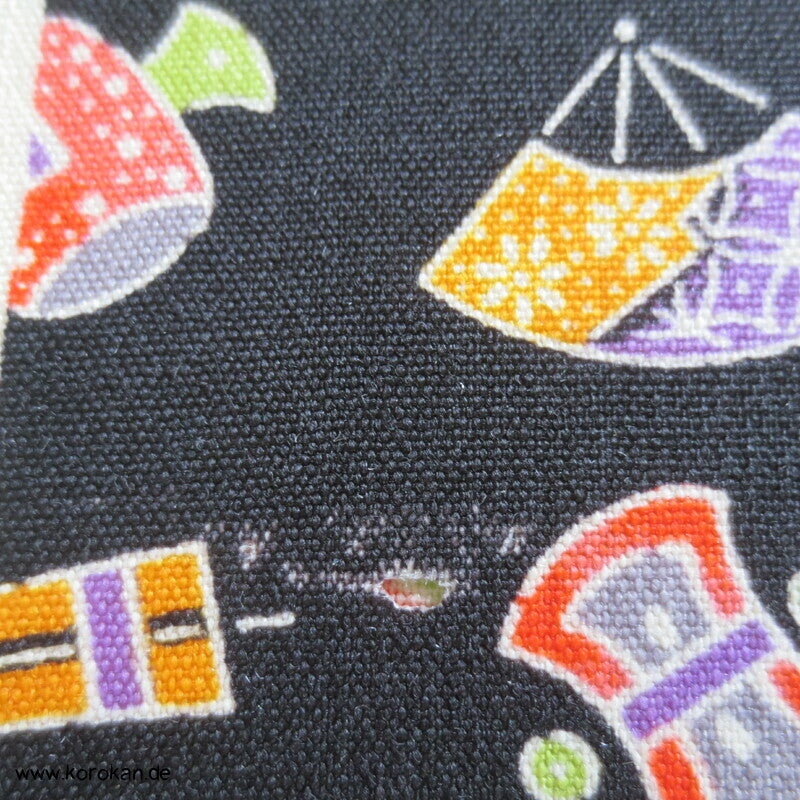 bunte Japan Motive auf schwarz Woll Kimono Tanmono