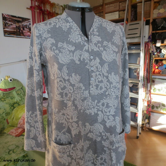 Arabesken Baumwoll French Terry Sweat Henley Kleid, grau - weiß, Gr. XL