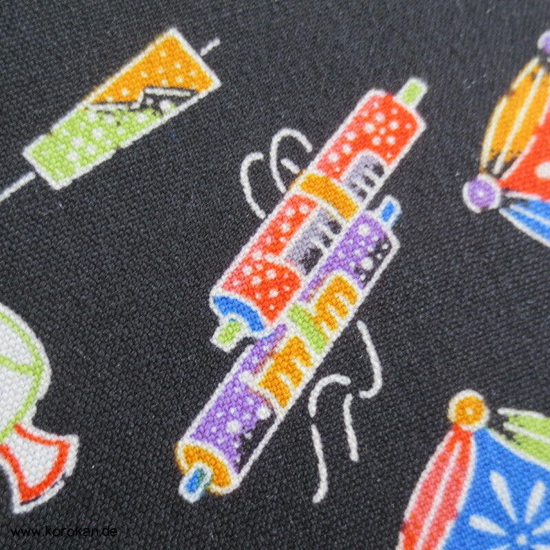 bunte Japan Motive auf schwarz Woll Kimono Tanmono